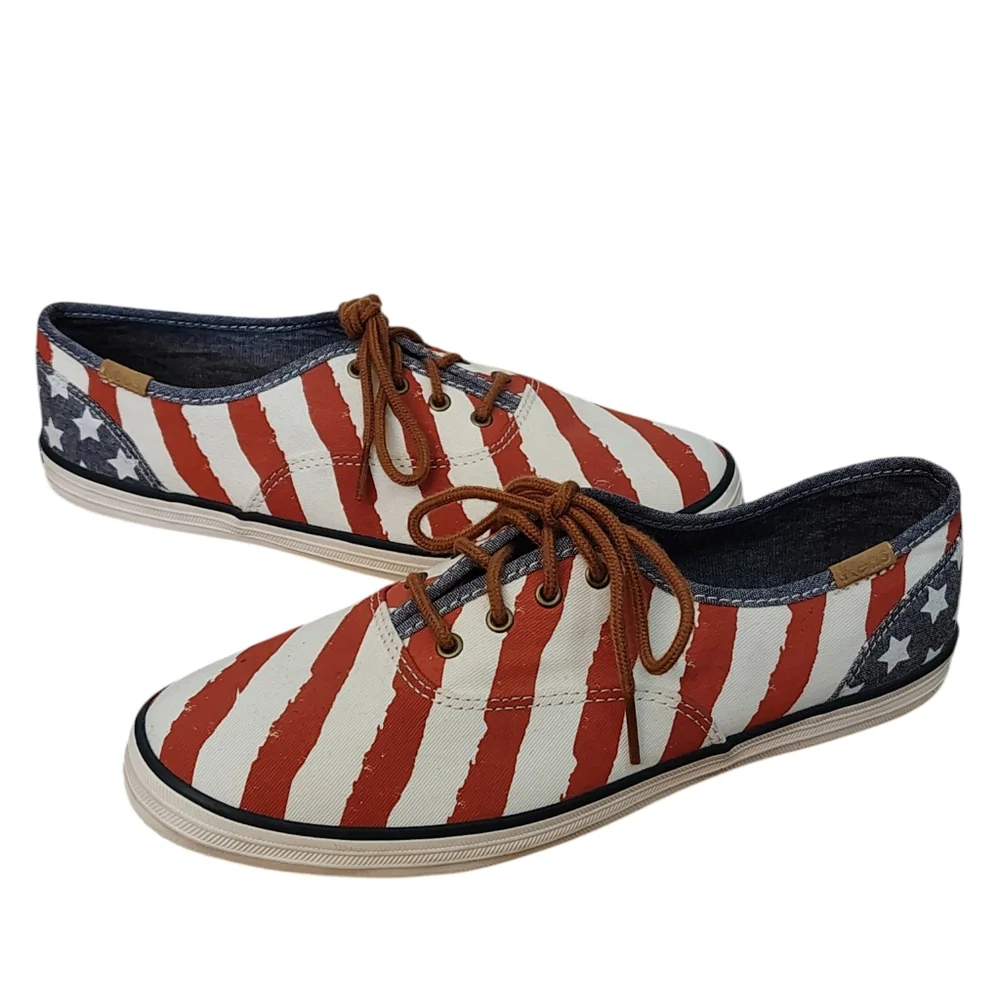 New Keds American Flag Stars Stripes Patriotic Canvas Sneakers ladies 8 1/2 NWOB